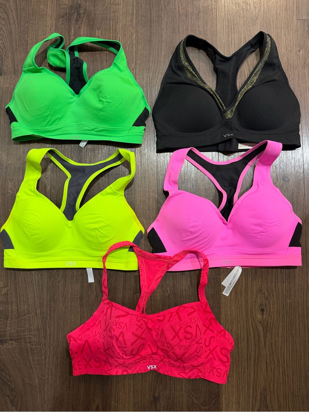 VSX Women's Sports Bra 5-Pack — Neon Green, Black, Yellow, Pink, Red